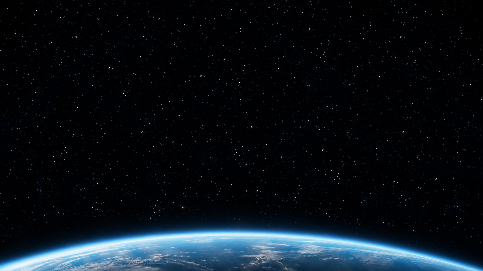 The curved horizon of Earth beneath a wide star field